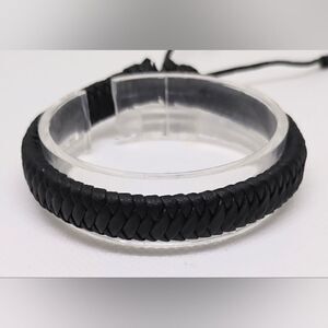 Men's bracelet leather‎ braided black new e54